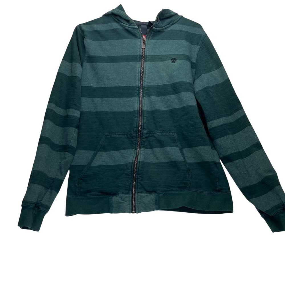 Element Hoodie Mens Medium GreenStriped FullZip CottonBlend Sweatshirt Logo Y2K